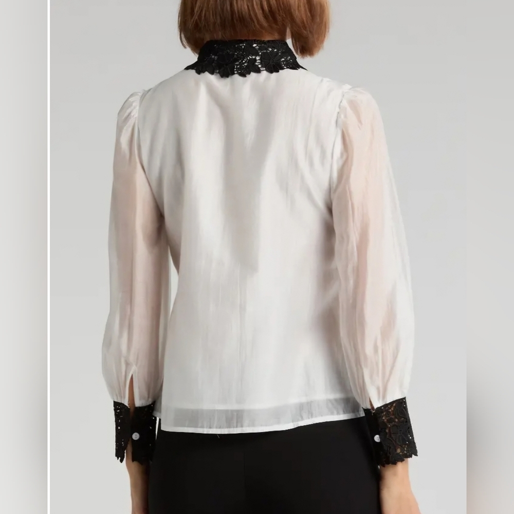 By Design Jaycee Lace Collar Button-Up Blouse Women L** - Picture 3 of 8